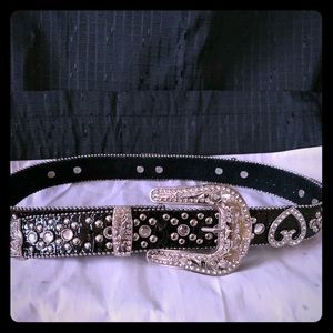 Western Rhinestone Leather Belt